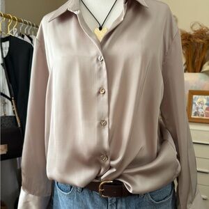 Philosophy Satin-Look Button-Down Shirt in Taupe